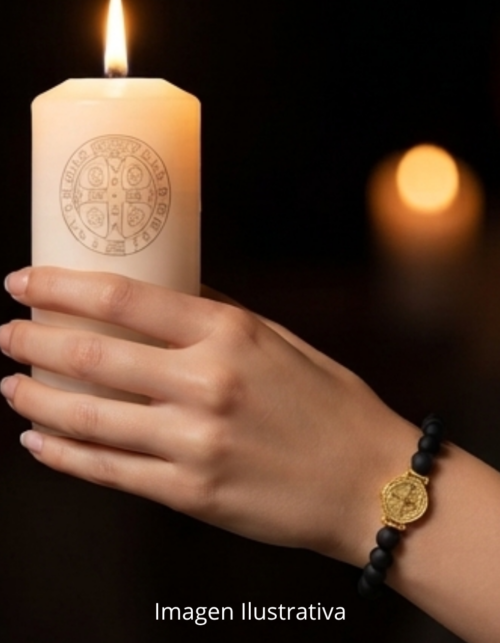 Pulsera Ónix Mate San Benito Vencedor del Mal