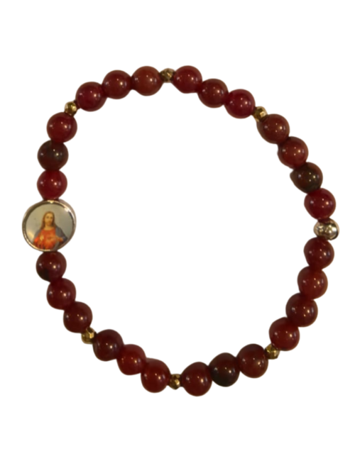 Pulsera Sagrado Corazón de Jesús. Ágata Roja