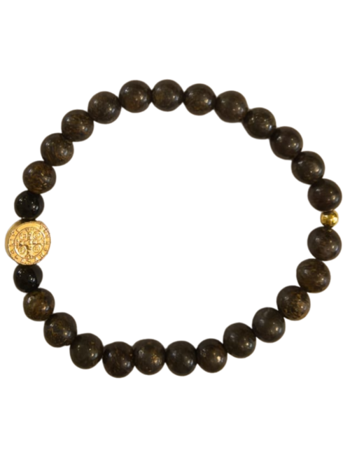 Pulsera Broncita y Turmalina Negra San Benito Vencedor del Mal